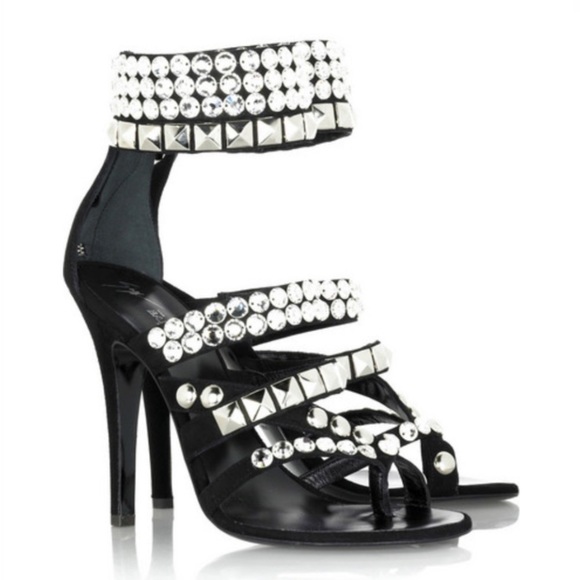 Balmain crystal and stud embellished suede leather heels - Picture 4 of 10